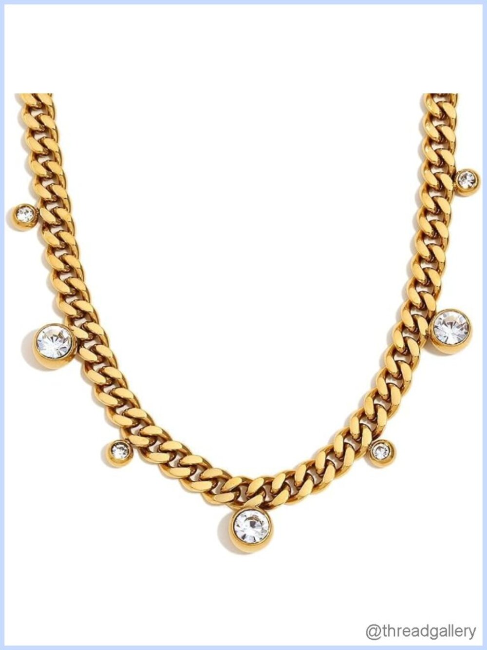 Gold Cuban Link Necklace Stainless Steel CZ Charm Adjustable Chunky Choker